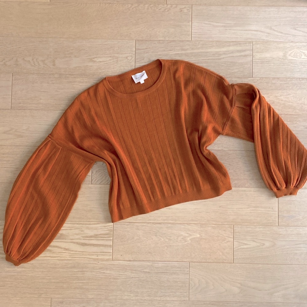 Anthropologie | Orange Pleated Crop Sweater